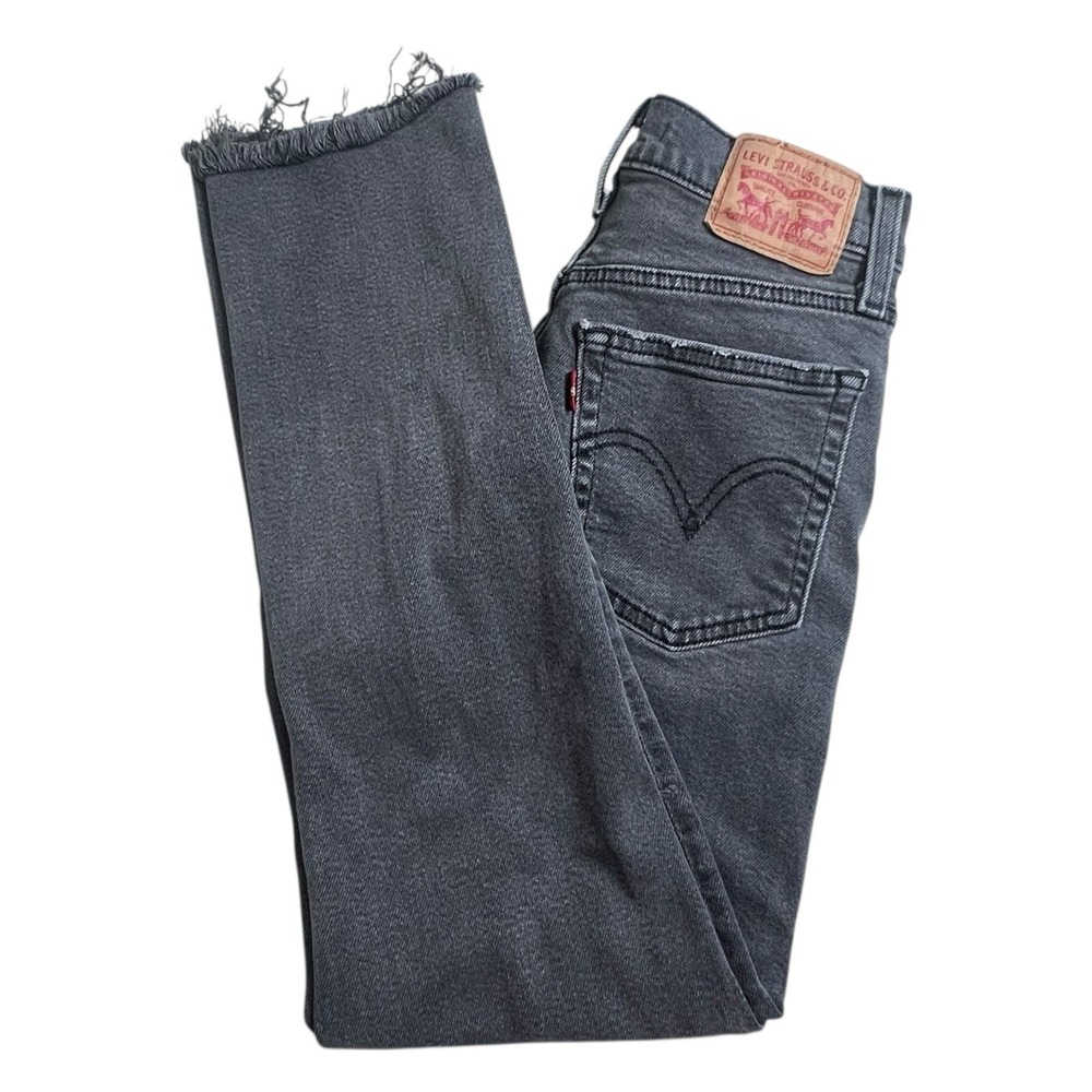 Levis Womens 25X26 Wedgie Straight Button Fly Gray Distressed Jeans